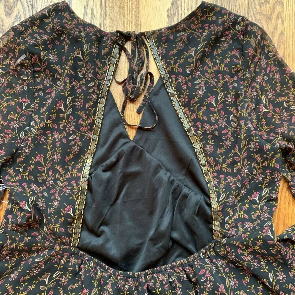 Forever 21 Contemporary Womens A Line Dress Black Floral Tie Embellished M New - Picture 5 of 7